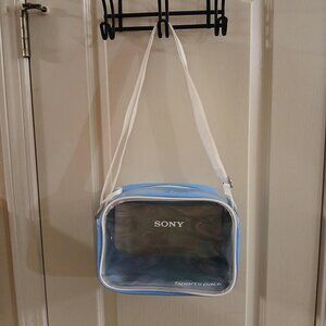 Retro Y2K Clear, Blue, and White Sony Sports Pack Camera Bag w Adjustable Strap